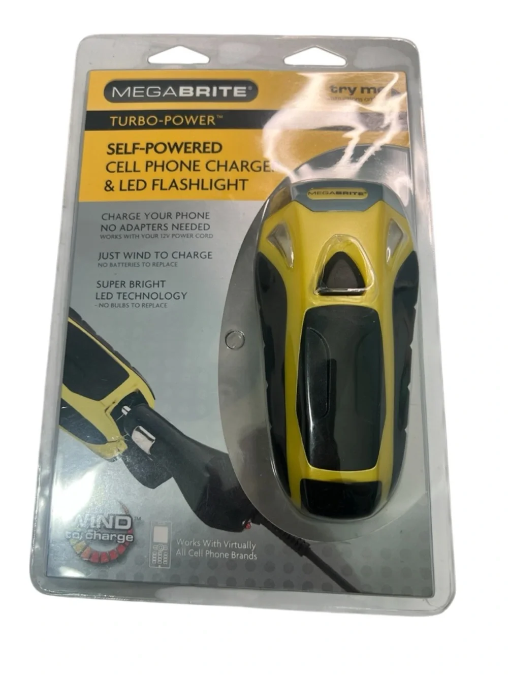 Turbo-Power Self-Powered Cell Phone Charger & LED Flashlight - Yellow
